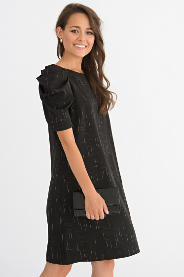 Платье с акцентными рукавами (черное) П1573-3