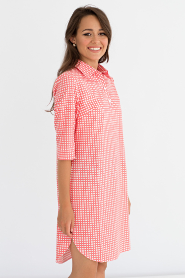 Платье-рубашка "Ириана" (персик клетка) П1572-3
