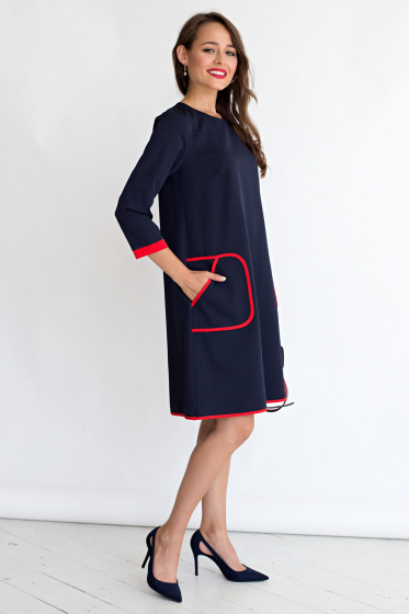 Платье "Девушка - мечта" (синее с красным) П1621-1