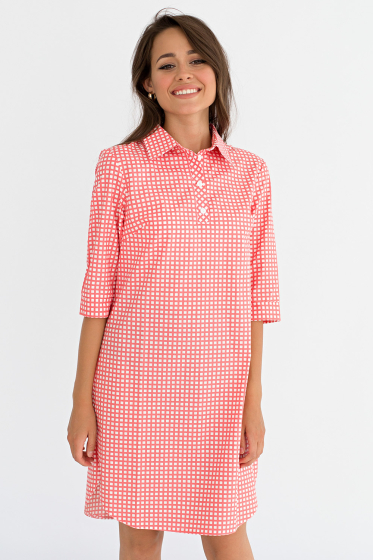 Платье-рубашка "Ириана" (персик клетка) П1572-3