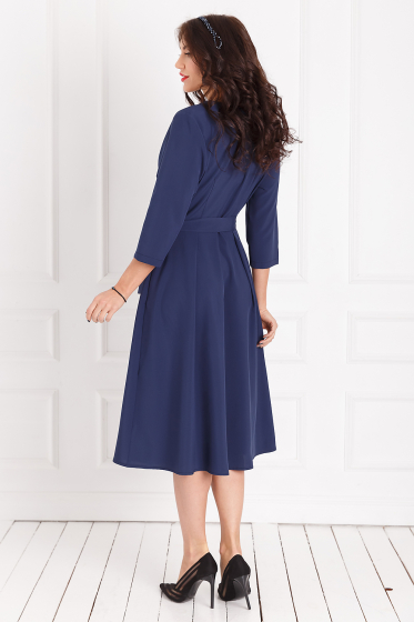 Платье Современная классика (синее) + красивая брошь в подарок П1143-1
